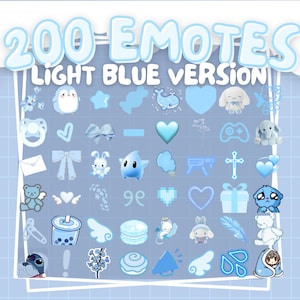 Paquete de 200 EMOTES AZUL CLARO / Para Discord y Twitch / Lindos y kawaii / Incluye letras, números, frases, reacciones, decoraciones, animaciones