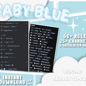 baby blue discord server template, instant download, cute, kawaii, cozy