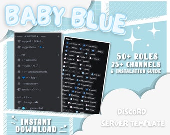 Baby Blue Discord Server Template | 50+ Roles 25+ Channels | Cozy , Cute , Aesthetic , Minimalistic , Simple | INSTANT DOWNLOAD