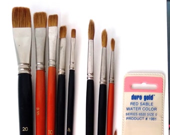 RED SABLE Artist Quality Brushes - Made in Germany - 5 Long Handled Flats #20, 14, 10, 8, 4 and 5 Rounds #18, 14, 8, 2, 0.