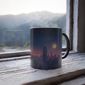 Kubek z motywem Nowego Jorku dla przyjaciela Kubek reagujący na ciepło Magiczny kubek z panoramą miasta Prezent dla miłośnika nocnego nieba Prezent dla miłośnika Nowego Jorku