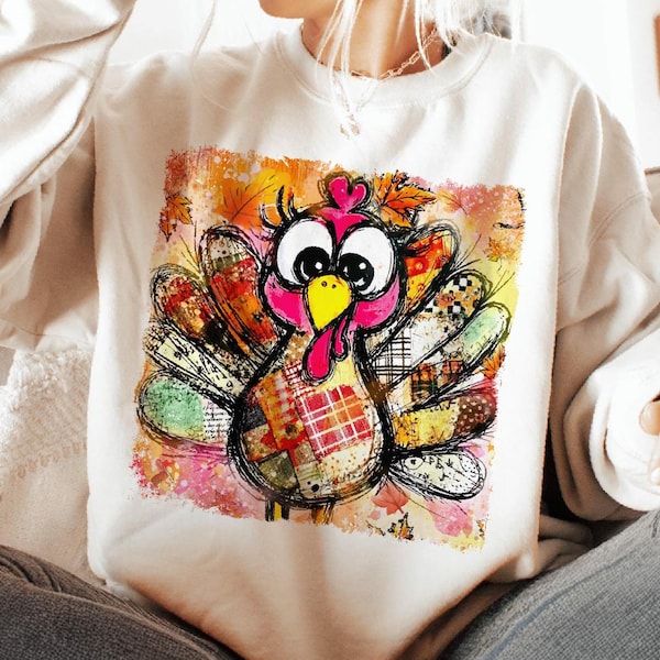 Thanksgiving Gobble Shirt, Preppy Cute Turkey Tee, Brushstroke Thanksgiving Turkey Sweatshirt, Fall Thanksgiving Turkey Squad Shirt