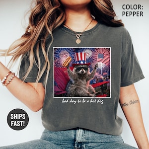Camiseta divertida de mapache para el 4 de julio de Comfort Colors®, camiseta America 250, camiseta gráfica Bad Day To Be A Hot Dog, camiseta para fiesta de barbacoa patriótica imagen 4