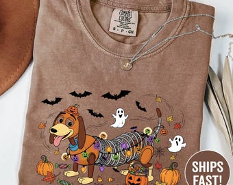 Comfort Colors® Slinky Dog Halloween Shirt, Slinky Halloween T-Shirt, Cute Dog Shirt, Halloween Sweatshirt, Retro Halloween Shirt