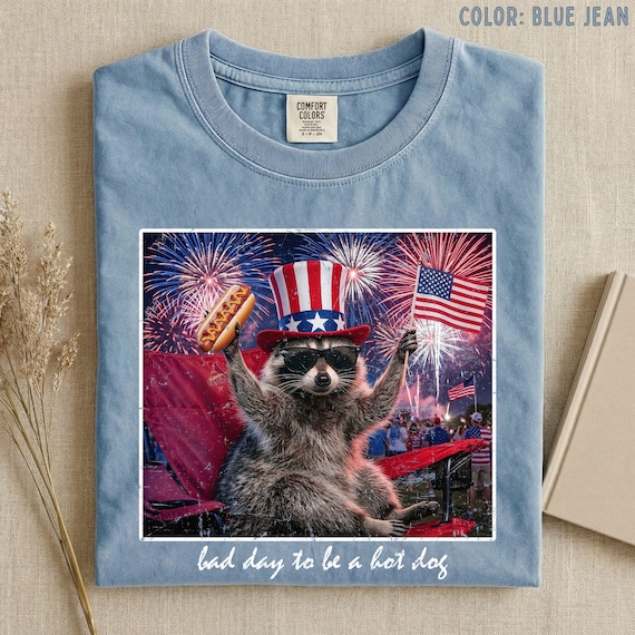 Comfort Colors® Funny 4th Of July Raccoon Shirt America 250 Tee, Bad Day To Be A Hot Dog Graphic Tee, Patriotic BBQ Party Shirt
