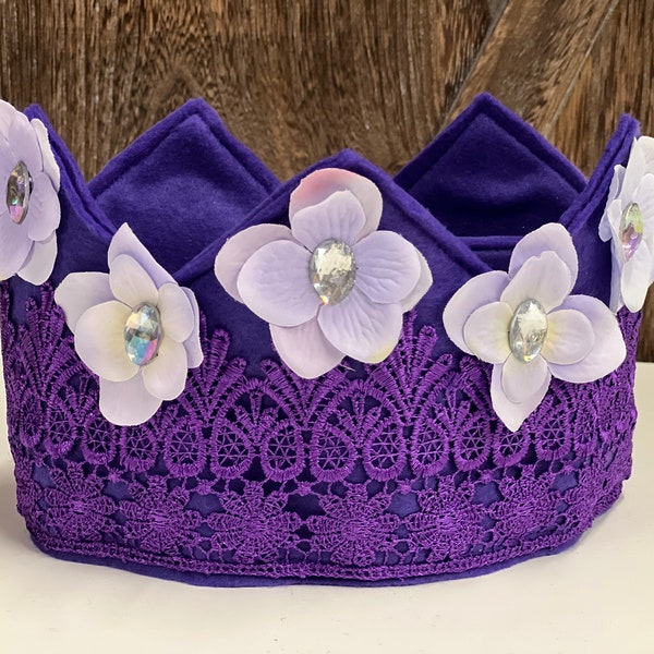 Felt Birthday Crown Purple Flower with Jewels Themed Party Crown