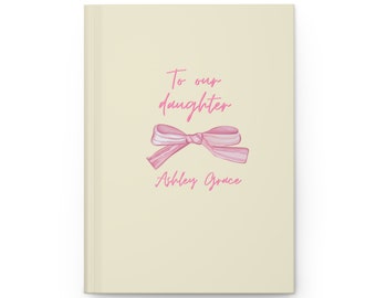 Diario de tapa dura Cartas de arco a mi hija Cuaderno Nombre personalizado Regalo Diario personalizado Diseño de arco de niña Diario estilo coqueta