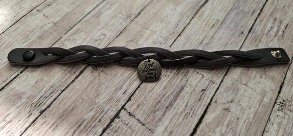 Gray leather braided mystery bracelet