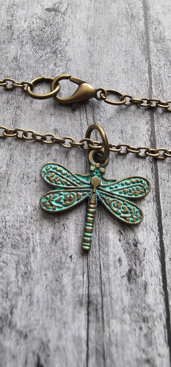 Brass and turquoise dragonfly ankle bracelet
