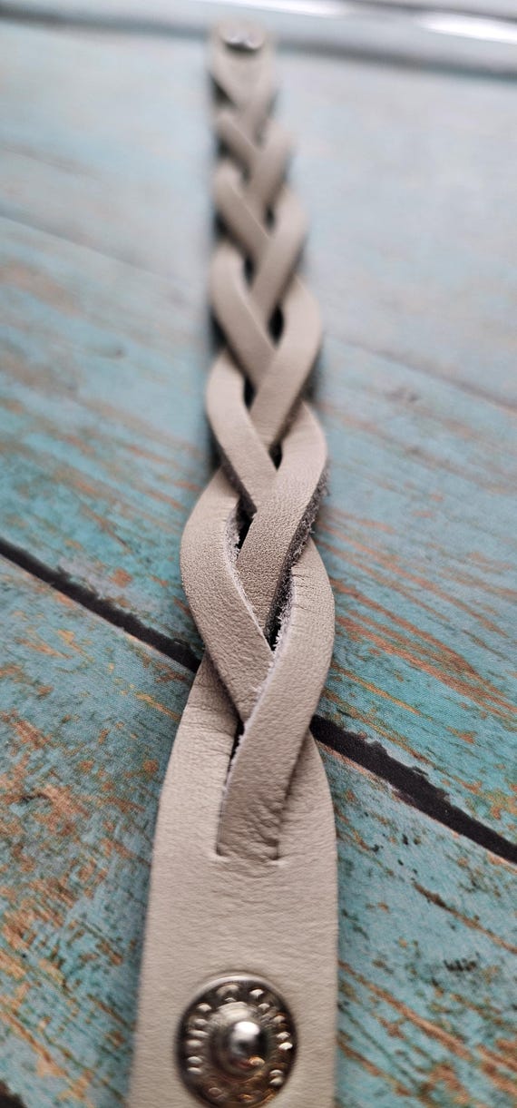 Cream colored leather braided mystery bracelet