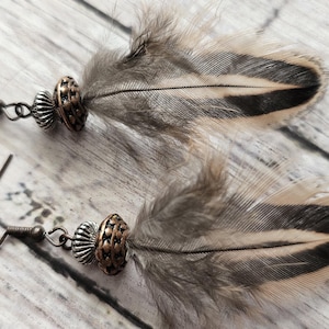 Dangle Feather Earrings: Natural Beaded Earrings