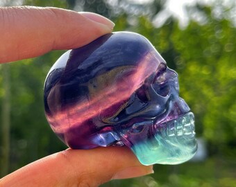 2inch Natural Carved Fluorite Skull，Quartz crystal，Crystal skull，Home decor，Crystal carving，Crystal gift，Crystal healing