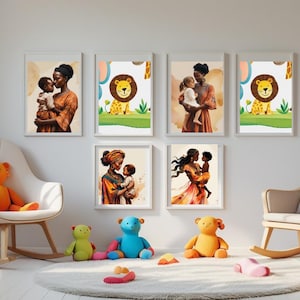 Boho African Woman Wall Art: Afrocentric Mother & Child Portrait (Digital Download