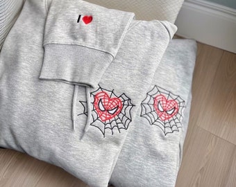 Sweat à capuche araignée cadeau personnalisé col rond assorti pour la Saint-Valentin ensemble sweat brodé pour couple, araignée pour homme, femme, sweats à capuche tendance