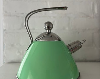 Vintage L’Epicure Tea Kettle 3 quarts Mint Green Chrome mid century modern rare stove top