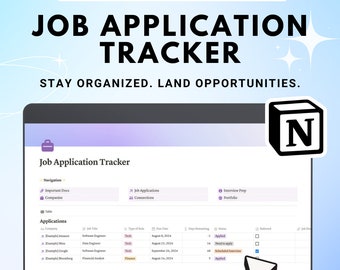 Customizable Job Application Tracker | Notion Template with Portfolio Design | 3 Color Options | Simple, Aesthetic Career Planning Organizer