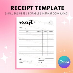 Small Business Receipt Template | Printable + Customizable + Easy To Use | Canva Digital Template | Order Receipt | Invoice Receipt Template
