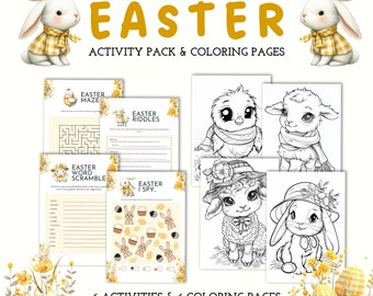 12 Easter Kids Activity Bundle - Children's Games and Coloring Pack, Printable, Word Search,  Riddles, Maze, I Spy, Bunny, Chicken, Lamb