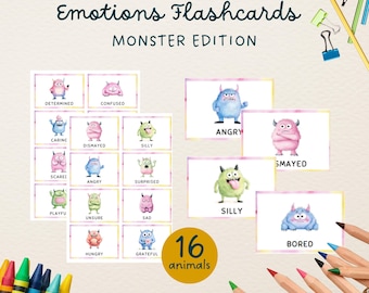 Tarjetas didácticas sobre emociones, edición de monstruos para niños, material Montessori, tarjetas didácticas sobre sentimientos, herramientas de regulación de emociones para el aprendizaje