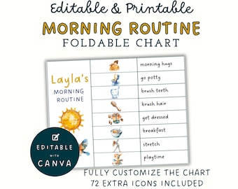 Flip Routine Chart, Morning Routine, Kids Routine Chart, Visual Schedule, Toddler Daily Schedule, Editable Routine, Daily Rhythm, Horizontal
