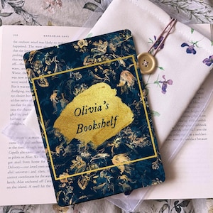 Personalized Floral Kindle Insert: Blue & Gold Cover (Printable)