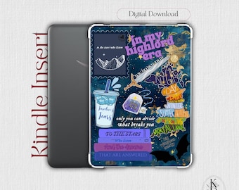 May include: Kindle Insert with a colorful design featuring text and illustrations. The design includes the words "in my highlord era", "Jamlin' Tears", and "To the Stars". Other elements include a sword, a bat, and a teabag.