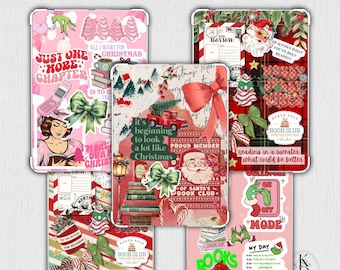 May include: A bundle of Kindle inserts with Christmas and reading themes. Designs include Santa Claus, Grinch, Christmas trees, books, and bows. The inserts feature phrases like "Just One More Chapter" and "Reading in a Sweater."
