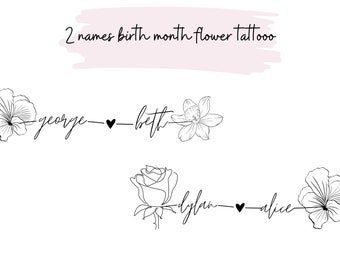Custom Birth Month Flower Tattoo Design: Personalized Couple Names (Digital Download)