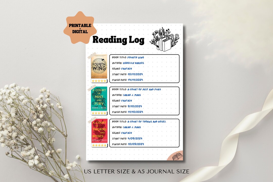 Reading Log PRINTABLE Journal Page Book Journal Page Book Tracker ...