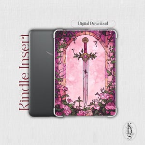 May include: Kindle Insert with a stained-glass design of a sword, roses, and vines in pink and purple. The text "Digital Download" is at the top. The words "Kindle Insert" are printed vertically on the left side.