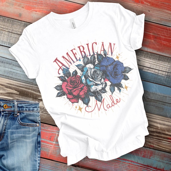 Patriotic Floral T shirt, American Rose T shirt, American Made T-shirt, American Rose T-shirt, Patriotic Floral Tee, Patriot Floral T shirt