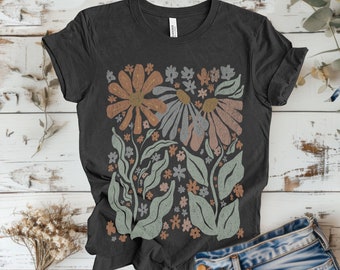 Retro Floral Tee, Boho Garden T-Shirt
