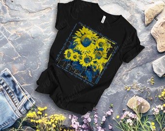 Boho solrosgrafik t-shirt, botanisk blommig t-shirt