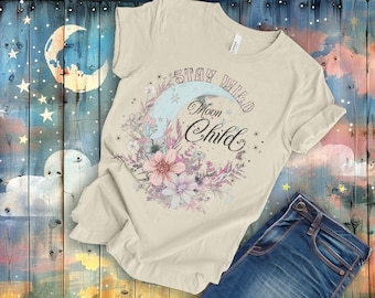 Camiseta infantil Stay Wild Moon, camiseta floral celestial, camiseta bohemia hippie
