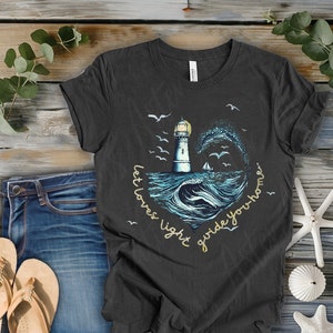 Lighthouse Tee, Bell+ Canvas,  Retro tee, Vintage shirt, Lighthouse & Ocean design, Let loves light guide you home, premium unisex shirt