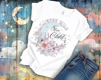 Stay Wild Moon Child Shirt, Celestial Floral Boho Tee