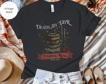Death by TBR Bella Canvas T-shirt, bokälskare-tröja, vintageläsning