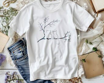 Youth Cotton Tee Shirt, Cats on Branch