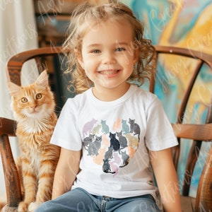 Cute Cat Toddler Shirt, kids cat shirt, Heart shaped cat, Kids Heart Shaped Cat Shirt, Cat Tshirt, Abstract Cat Tshirt, Heart Shaped, Animal zdjęcie 2