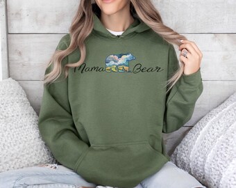 Mama Bear Sunset Graphic Hoodie, Motherhood Gift