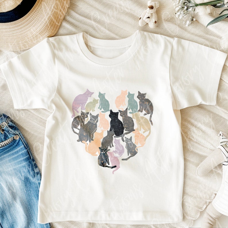 Cute Cat Toddler Shirt, kids cat shirt, Heart shaped cat, Kids Heart Shaped Cat Shirt, Cat Tshirt, Abstract Cat Tshirt, Heart Shaped, Animal zdjęcie 1