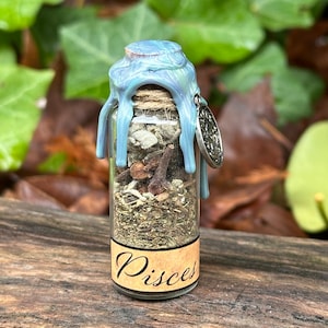 Pisces Spell Jar | Zodiac Signs | Witchcraft Altar Decor | Wiccan Pagan Tools | Intention & Ritual