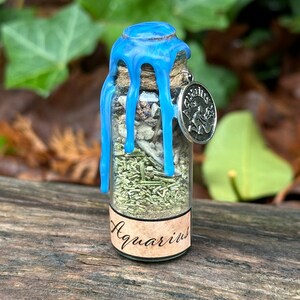 Aquarius Spell Jar | Zodiac Sign | Witchcraft Altar Magic Decor | Wiccan Pagan Tools | Intention & Ritual