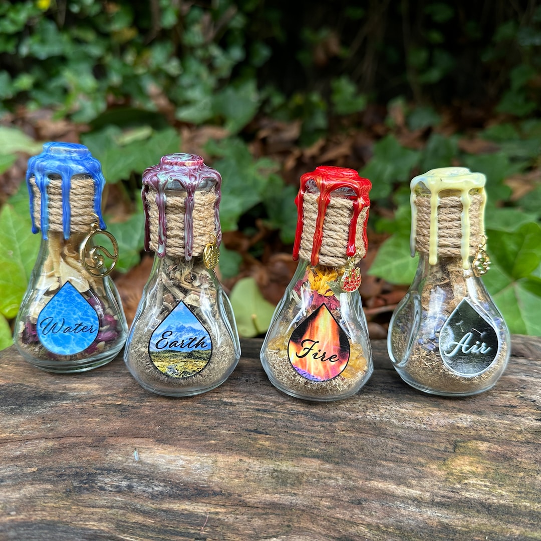Elemental Spell Jars | Witchcraft Altar Magic Decor | Wiccan Pagan ...