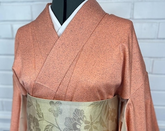 Vintage Japanese Kimono | Formal Silk with Peach Floral Design | Traditional Kimono for Women