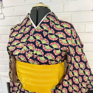 YUKATA, Fan Pattern, Navy, Size: S-M / Japanese Traditional Women&#39;s Yukata