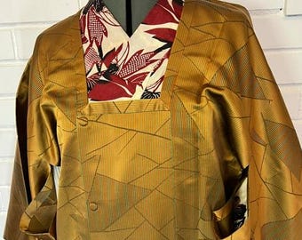 Vintage Long Silk Michiyuki Coat – Golden Mustard Japanese Kimono Overcoat