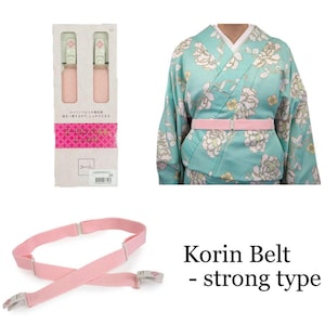 Japanese Korin Kimono Belt [Strong type]: Elastic Himo with Clips, Size M, L