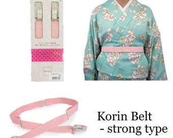 Japanese Korin Kimono Belt [Strong type]: Elastic Himo with Clips, Size M, L