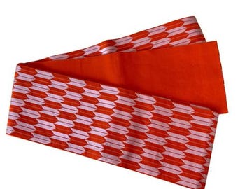 Japanese Vintage Hanhaba Obi – Orange Arrow Feather (Yabane) Pattern, Reversible Women's Sash